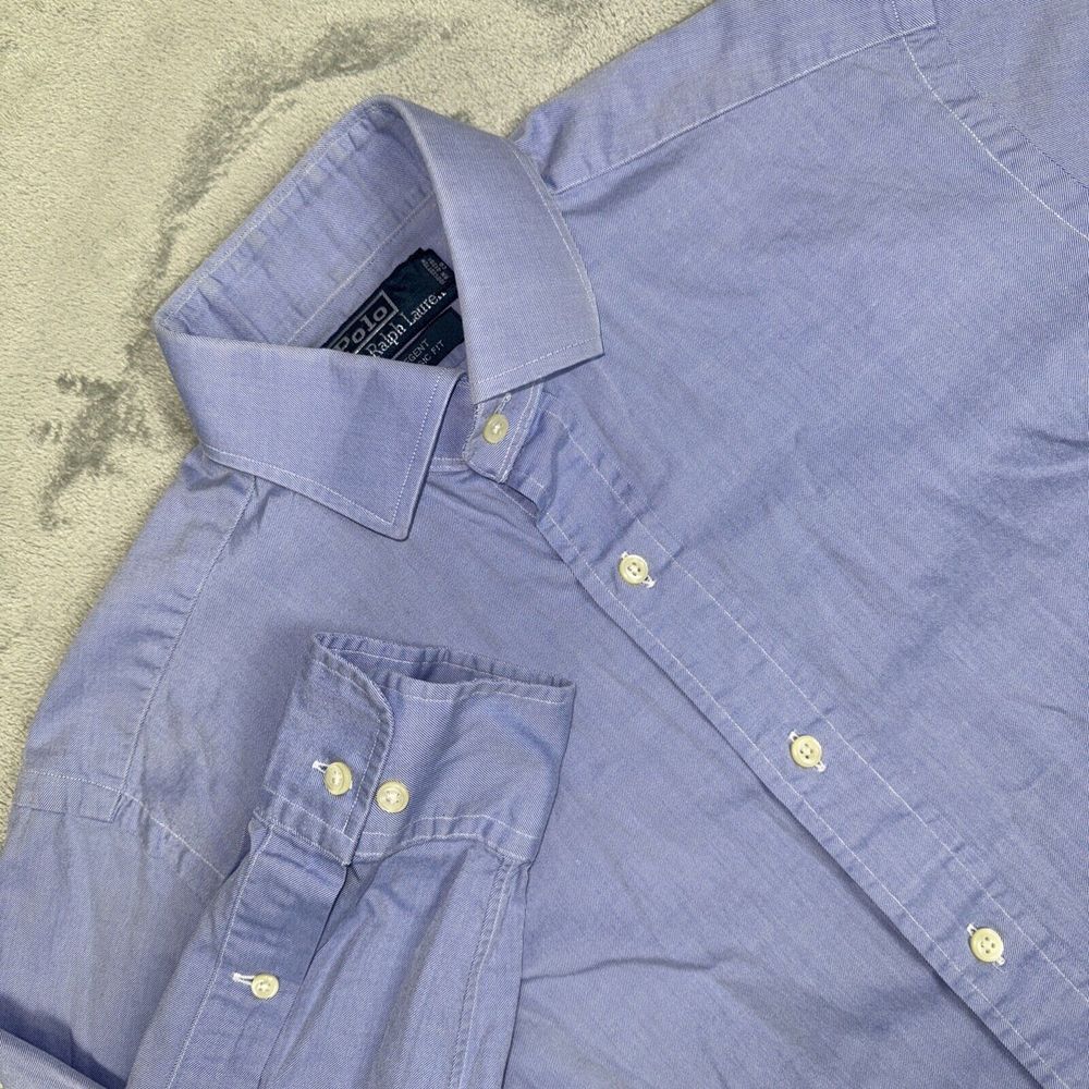 POLO Ralph Lauren Regent‎ Custom Fit Button Up Shirt Mens Size 15 32/33 Blue VTG